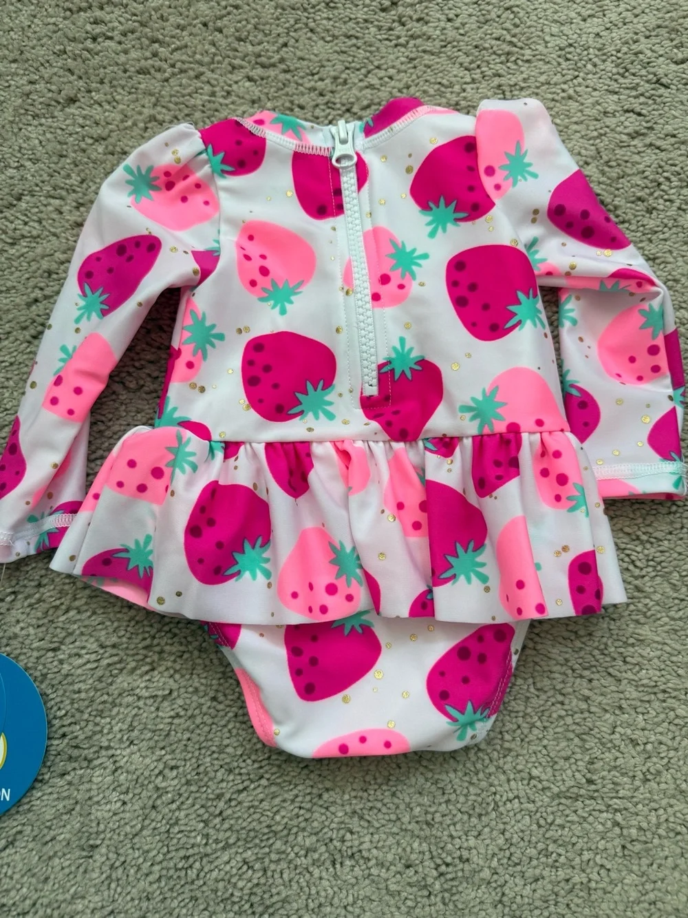 NWT Infant 0-3 month Sol Borne Long-Sleeve Strawberry Print Swimsuit - Pink